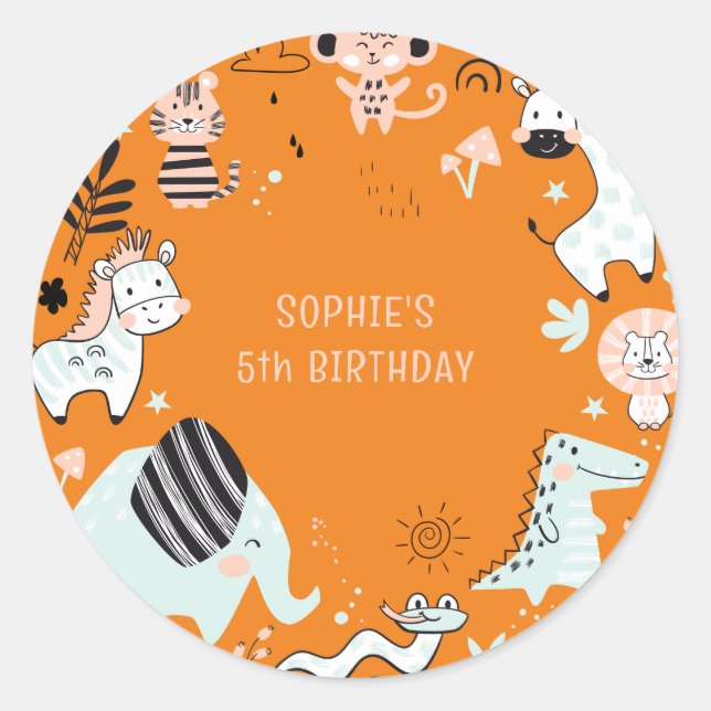 Wildsafari-Kindergeburtstag Runder Aufkleber (Vorderseite)