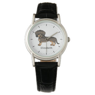 Wildschwein-Draht-haar-Dachshund-Cartoon-Hund & Na Armbanduhr
