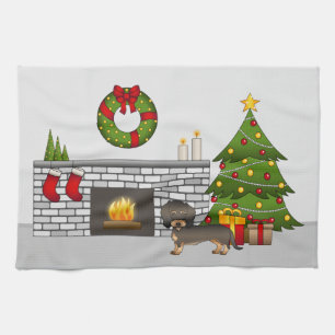 Wildschwein-Draht-haar-Dachshund - Weihnachtszimme Geschirrtuch