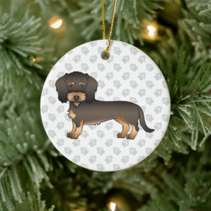 Wildschwein-Rauhhaar-Dackel-Cartoon-Hund & Pfoten Keramik Ornament