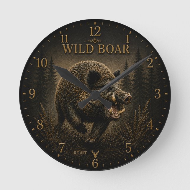 Wildschwein Runde Wanduhr (Vorderseite)