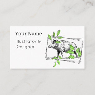 Wildschwein-Vintage-Tusche-Illustration Visitenkarte