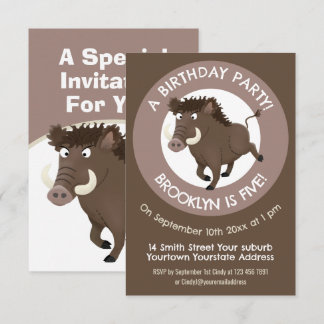 Wildschweine-Cartoon personalisierter Geburtstag Einladung