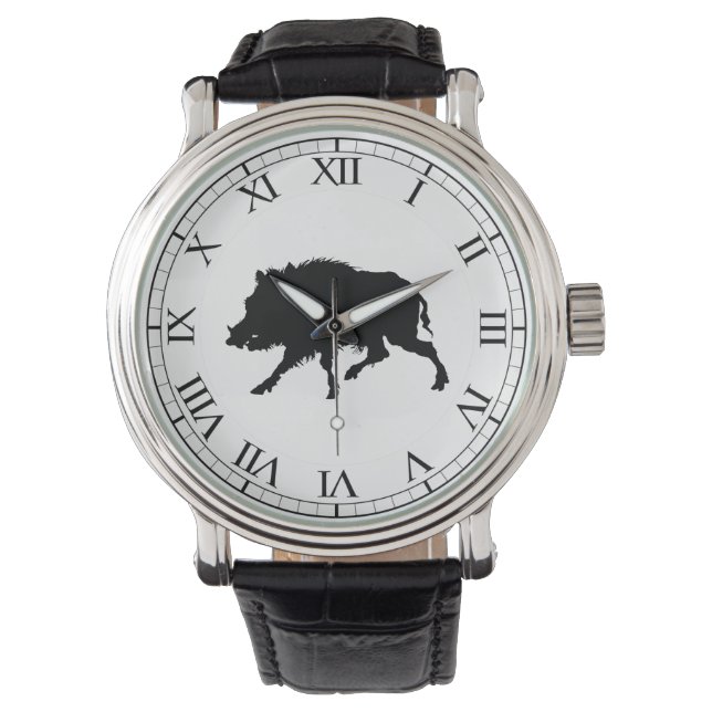 Wildschweine oder Wildschweine Elegante Silhouette Armbanduhr (Vorderseite)
