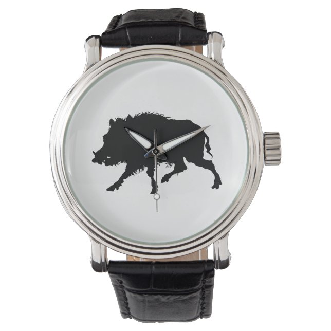 Wildschweine oder Wildschweine Elegante Silhouette Armbanduhr (Vorderseite)