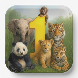 Wildtier-Babys mit der Nummer Eins Pappteller