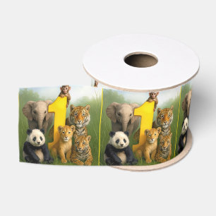 Wildtier-Babys mit einer Nummer Eins Ripsband