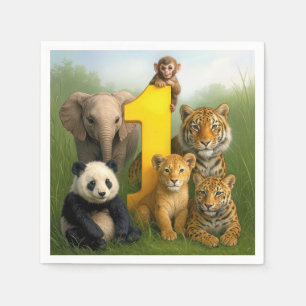 Wildtier-Babys mit einer Nummer Eins Serviette