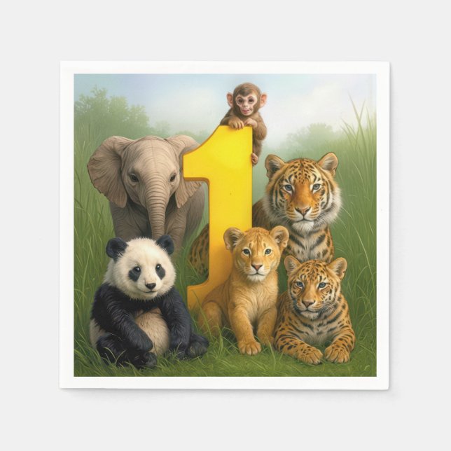 Wildtier-Babys mit einer Nummer Eins Serviette (Vorderseite)