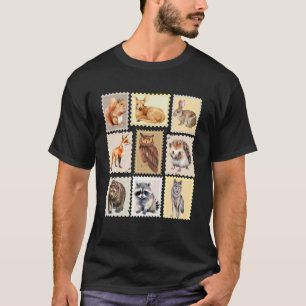Wildtier-Briefmarkendesign eines Waldtieres T-Shirt