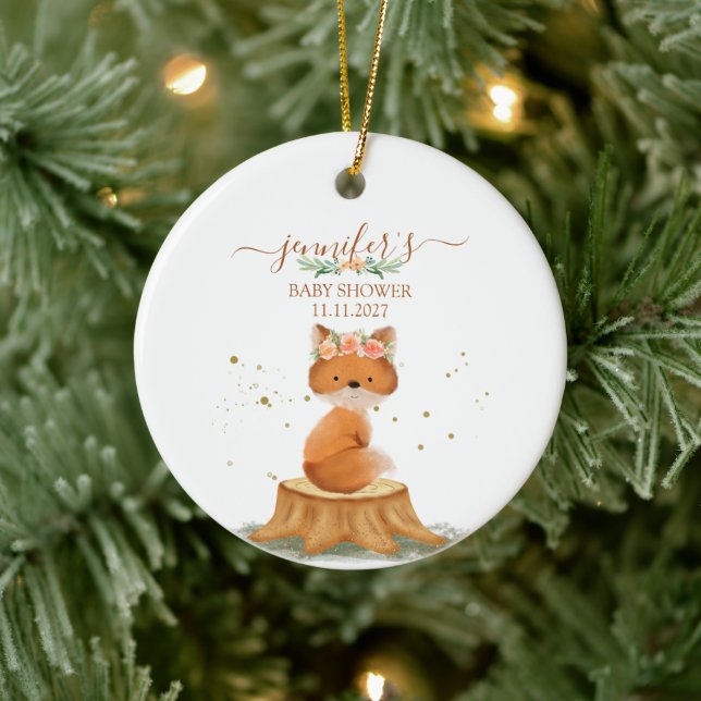 Wildtier Fuchs Blume zweiseitig Keramik Ornament (Baum)