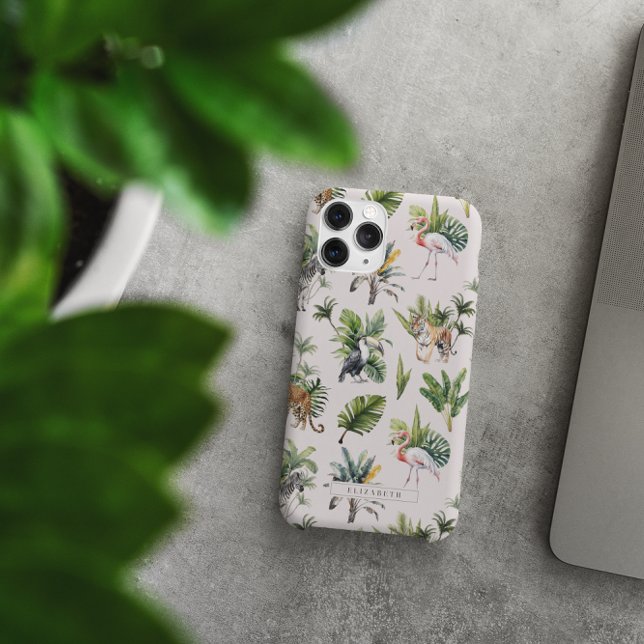 Wildtier | Jungle Greenery Monogram Case-Mate iPhone Hülle (Von Creator hochgeladen)