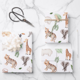 Wildtier mit Dschungelbaum-Muster Geschenkpapier Set