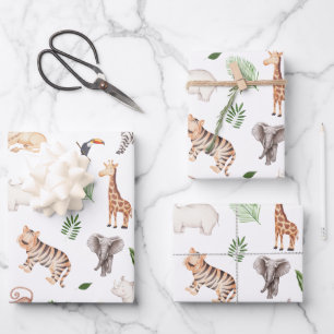 Wildtier mit Dschungelbaum-Muster Geschenkpapier Set
