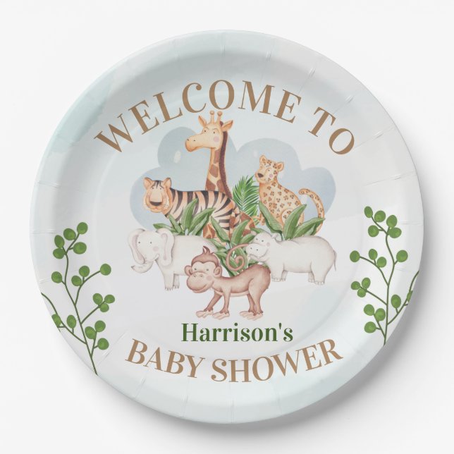 Wildtier mit Jungle-Baum Pappteller (Vorderseite)