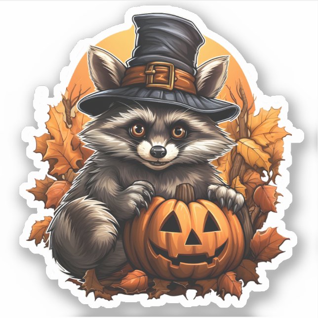 Wildtier mit Pumpkin Cartoon Halloween Raccoon Aufkleber (Vorderseite)