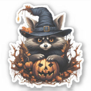 Wildtier mit Pumpkin Cartoon Halloween Raccoon Aufkleber