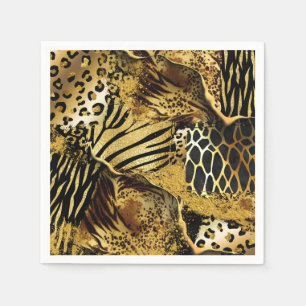 Wildtier Safari-Skin-Collage Gold schwarz Serviette