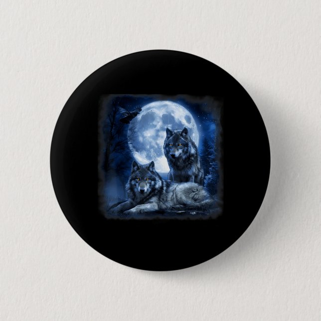 Wildtier Wolf Heulen Mond Wald Natur Wild Button (Vorderseite)