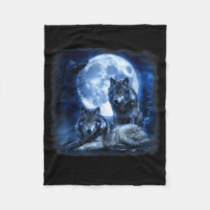 Wildtier Wolf heulender Mond Wald Natur wild Fleecedecke