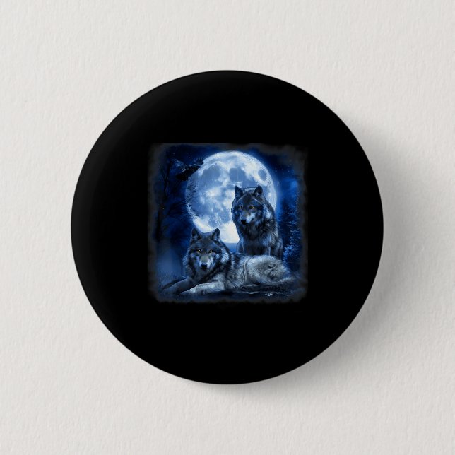 Wildtier Wolf heult Mond Wald Natur wild Button (Vorderseite)