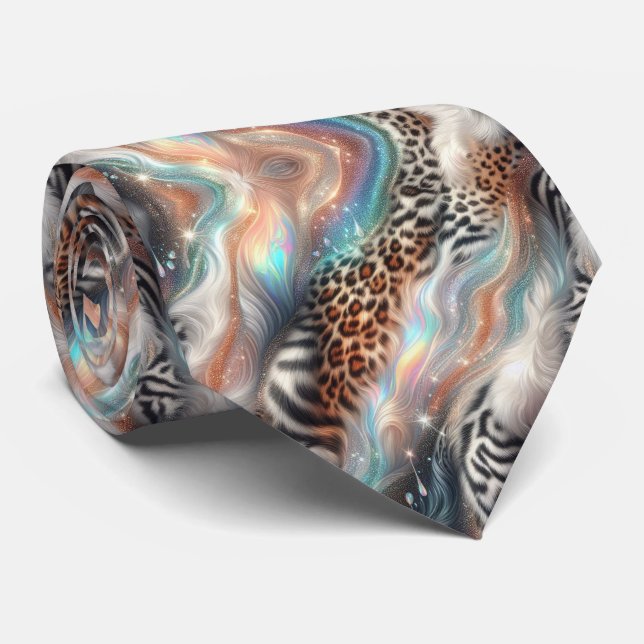 Wildtierdruck Opal gepunktete Krawatte (Gerollt)