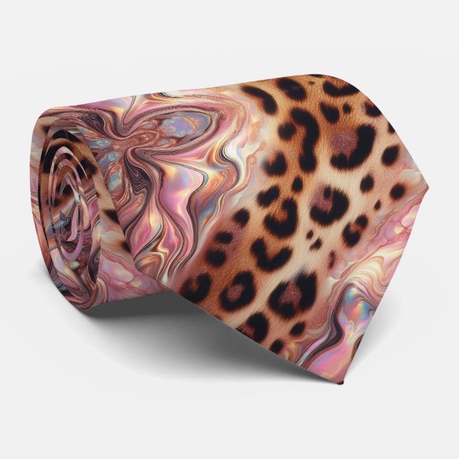 Wildtierdruck Rosa Opal getupfte Krawatte (Gerollt)