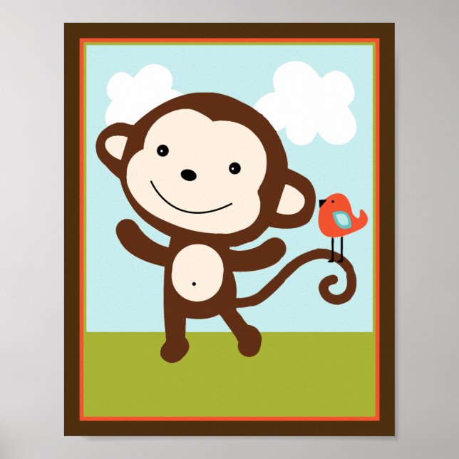 Wildtiere Affen mit Vogel Art Poster (Vorne)