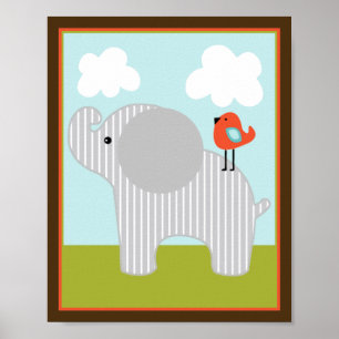 Wildtiere Elephant mit Vogel Art Poster