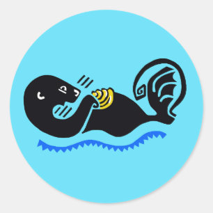 Wildtiere - Happy Sea OTTER - Natur - Blau Runder Aufkleber