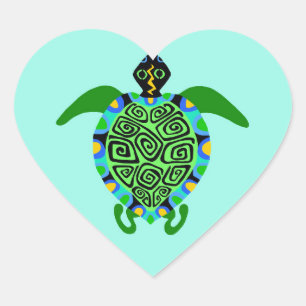 Wildtiere - I Liebe Sea TURTLES - Aqua Herz-Aufkleber