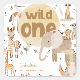 Wildtiere Kindergeburtstag Quadratischer Aufkleber