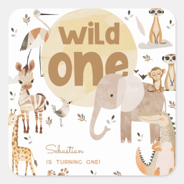 Wildtiere Kindergeburtstag Quadratischer Aufkleber (Vorderseite)