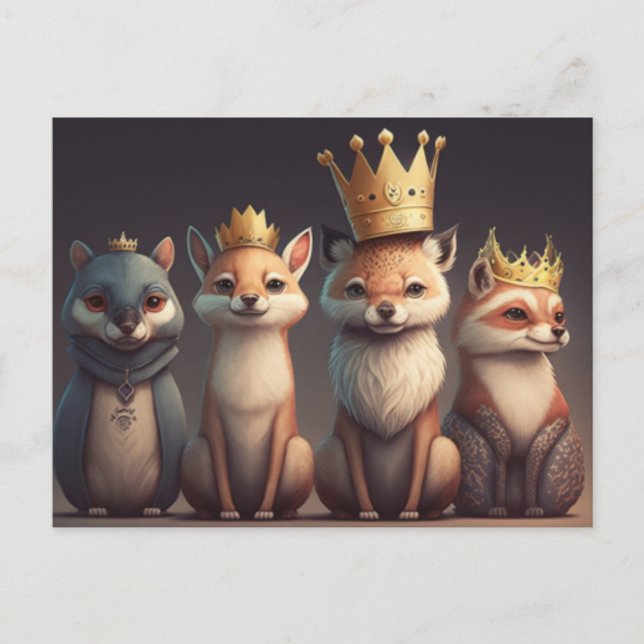 Wildtiere mit Kronen Postkarte (Vorderseite)