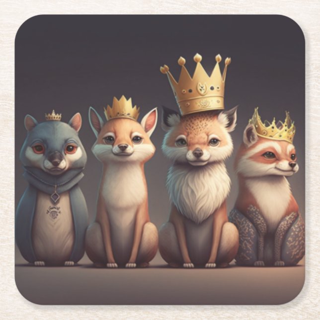 Wildtiere mit Kronen Rechteckiger Pappuntersetzer (Vorderseite)