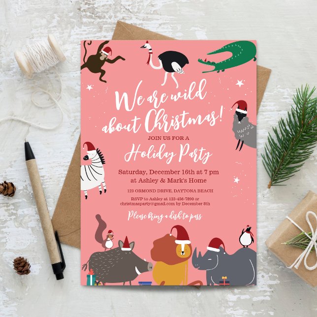 Wildtiere Weihnachtsfest Party Einladung (Wildlife Animals Christmas Party Invitation)