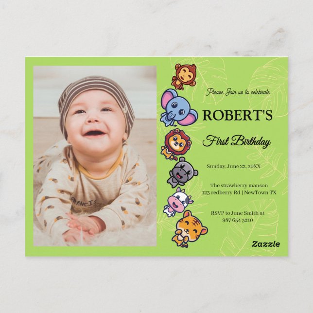 Wildtiere zum ersten Geburtstag Postkarte (Rückseite)