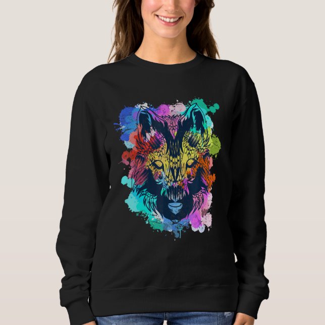 Wildtierraubtiere farbenfroher Wald Tierwolf Sweatshirt (Vorderseite)