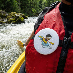 Wildwasser-Rafting-Abenteuer mit ängstlichem Junge Button