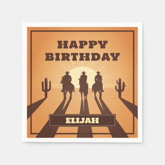 Wildwest Cowboys Sonnenuntergang Serviette (Vorderseite)