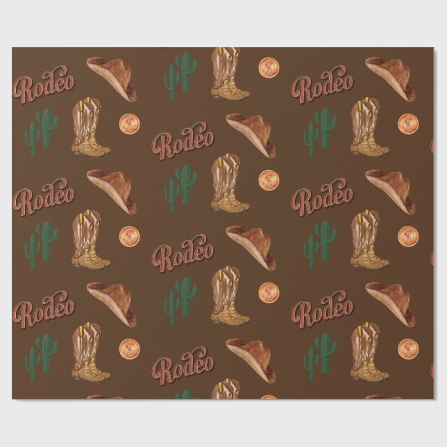 Wildwest Western Cowboy Brown Wrapping Paper Geschenkpapier (Flach)
