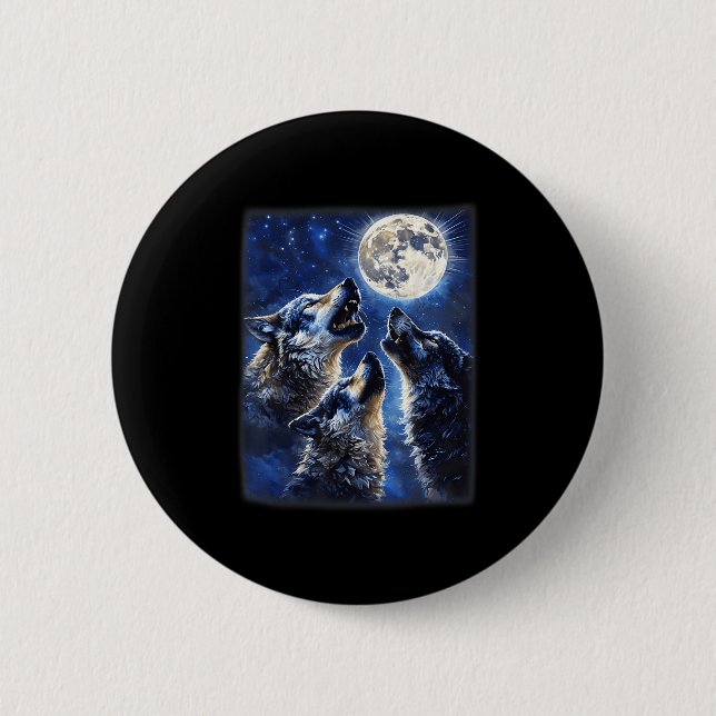 Wildwölfe lieben Wolf, der am Mond heult Button (Vorderseite)