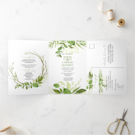 Wildwood Botanische Vegetation Rustikale Hochzeit Dreifach Gefaltete Einladung