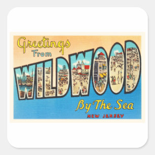 Wildwood by Sea New Jersey NJ Vintage Postkarte Quadratischer Aufkleber