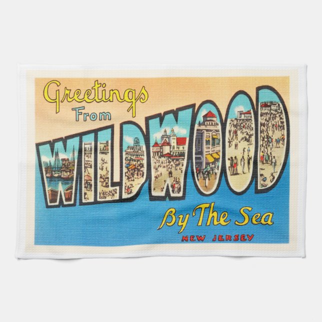 Wildwood durch die Seenew-jersey NJ Vintage Geschirrtuch (Horizontal)