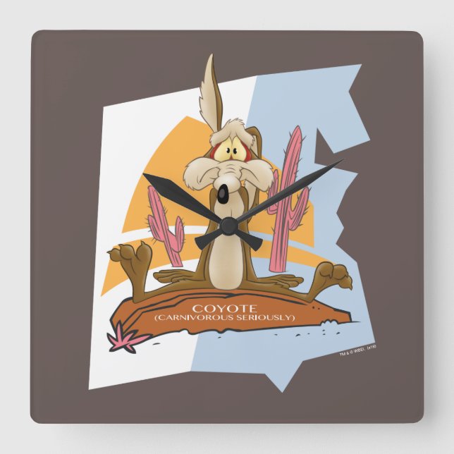 WILE E. COYOTE™ (Fleischfresser ernsthaft) Quadratische Wanduhr (Vorderseite)