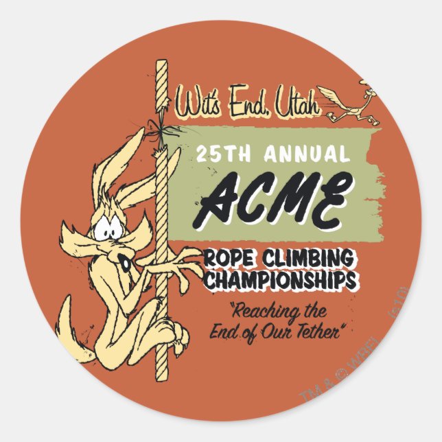 WILE E. COYOTE™ Rope Climbing Championships Runder Aufkleber (Vorderseite)