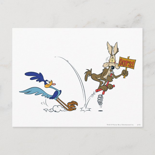 WILE E. COYOTE™ UND ROAD RUNNER™ Pogo Stick Postkarte (Vorderseite)