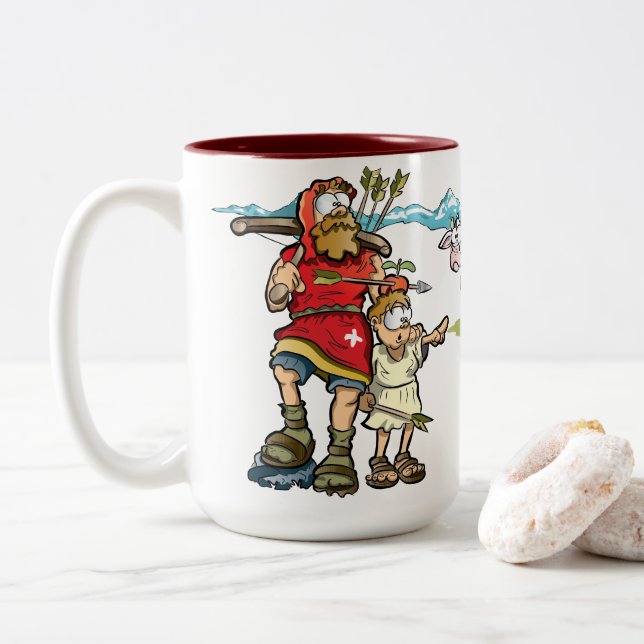 Wilhelm Tell Bukolische Sicht mit Kühen in den Alp Zweifarbige Tasse (Mit Donut)