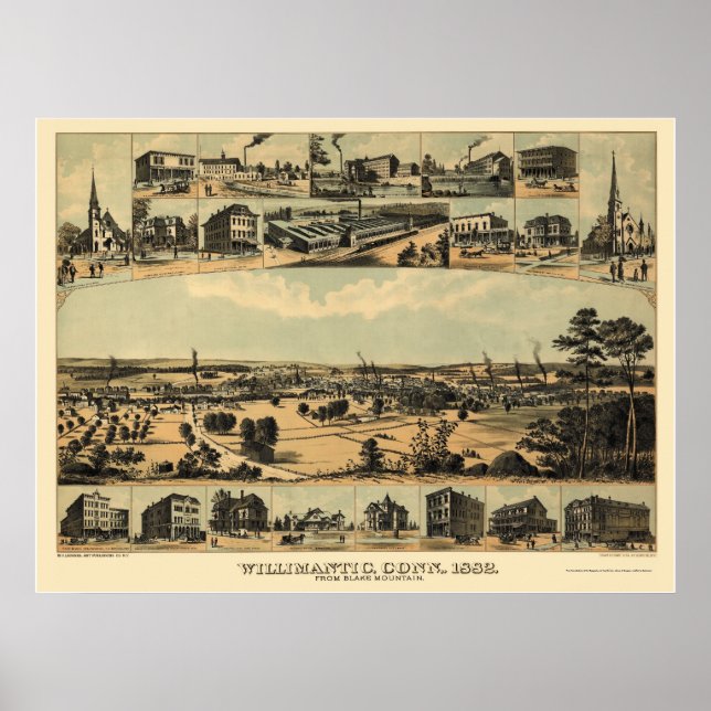 Wilimantic, CT Panoramic Map - 1882 Poster (Vorne)
